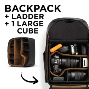 backpack, ladder cube